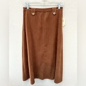 COLDWATER CREEK Faux Suede Skirt Brown A-Line Tab Waist NWT Fall Maxi Petite 8